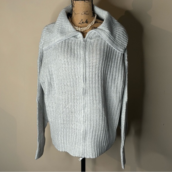 New ASHLEY STEWART Two Way Zip Ribbed Sweater Heather Grey Gray Size-3X - Picture 1 of 6